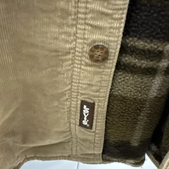 Levis Corduroy Coat Mens XXL Tan Brown Plaid Fleece Flannel Lined Barn Shacket - Picture 7 of 11